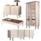 Conjunto 1 Cristaleira 2 Buffets e 1 Mesa de Centro Texas/Virginia/Bambino/Rennes Off White/Castanho G26 - Gran Belo