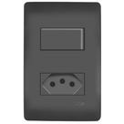 Conjunto 1 Interruptor Simples e 1 Tomada 2P+T 10 Amperes Distanciados Habitat Black - 4061 - FAME