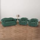 Conjunto 1 Namoradeira + 2 Poltronas Chesterfield Merlô Suede Verde Musgo / Decoração, barbearia, sala, recepção