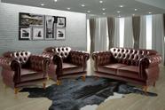 Conjunto 1 Sofá 2 lugares 1,80cm + 2 Poltronas Chesterfield Elisabeth Corano Café