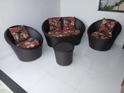 Conjunto 1 Sofá 2 Poltrona 1 Mesa em Alumínio e Fibra Sintética para Jardim Varanda Área Externa Piscina