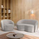 Conjunto 1 Sofá Living 180cm e 1 Poltrona Decorativa Sala de Estar Íbis Encosto Fixo Bouclê Cinza G33 - Gran Belo