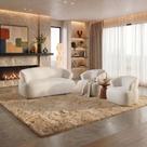Conjunto 1 Sofá Orgânico 160cm 2 Poltronas Base Giratória e Orgânicas Zoe Yescasa Bege Off White