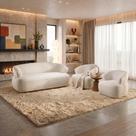 Conjunto 1 Sofá Orgânico 180cm 2 Poltronas Base Giratória e Orgânicas Zoe Yescasa Bege Off White