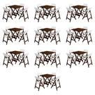 Conjunto 10 Jogos Mesa Dobrável Elegance 70x70 8 Ripas 4 Cadeiras Imbuia Polipropileno - Branco