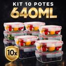 Conjunto 10 Potes 640ml Vidro Hermético 4 Travas Marmita