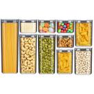 Conjunto 10 Potes Herméticos Quadrado Organizador Cozinha Armário Dispensa Massa Alimento Grãos Tempero Doce Multiúso Transparente Empilhável