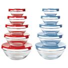 Conjunto 10 Potes Tigela Vidro Azul Vermelho Class Home