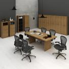 Conjunto 11 Peças com Mesa para Reunião 6 Lugares 7 Armários 2 Gaveteiros e Estante Amendoa