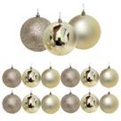 Conjunto 12 Bolas de Natal Champanhe Prime Texturas Mistas 6cm Glitter, Brilho e Fosca