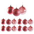Conjunto 12 Bolas de Natal Rosê Prime Texturas Mistas 8cm Glitter, Brilho e Fosca
