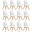 Conjunto 12 Cadeiras de Jantar Eames Wood Leda Design Estofada - Branco