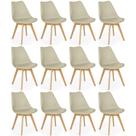 Conjunto 12 Cadeiras de Jantar Eames Wood Leda Design Estofada - Nude Conjunto 12 Cadeiras de Jantar Eames Wood Leda Design Estofada - Nude