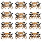 Conjunto 12 Mesas Dobráveis Elegance 4 Lugares Tampo MDF 70x70 com Cadeiras Natural Assento