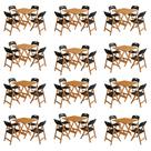 Conjunto 12 Mesas Dobráveis Elegance 70x70 8 Ripas 4 Cadeiras Natural Assento Polipropileno - Preto
