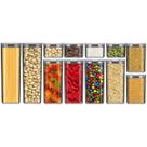 Conjunto 12 Potes Herméticos Vedação Dupla Empilháveis para Despensa Grãos Macarrão Café Doce Cereal Açúcar Arroz Cozinha Moderna Armário Organizador