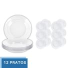 Conjunto 12 Pratos de Vidro Liso Transparente Resistente