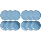Conjunto 12 Pratos Rasos e Fundos Cerâmica Azul Breeze Porto Brasil Mesa Posta