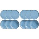 Conjunto 12 Pratos Rasos e Fundos Cerâmica Azul Breeze Porto