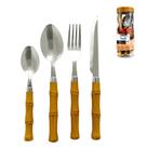 Conjunto 16 Talheres em Inox Colher Faca Garfo Estilo Bambu