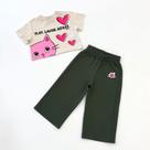 Conjunto 2/14 Bimbi Blusa Gatinha e Calça Verde Bordada -