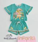 Conjunto 2/14 Infantil Feminino Infanti Oncinha Verde Com Shorts Estampado