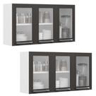 Conjunto 2 Armários de Cozinha Aéreos Itatiaia Aço 3 Portas Com Vidro Florença Grafite Branco Conjunto 2 Armários de Cozinha Aéreos Itatiaia Aço 3 Portas Com Vidro Florença Grafite Branco