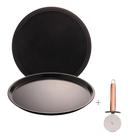 Conjunto 2 Assadeiras Antiaderentes 37x2cm Cada + 1 Cortador de Pizza Inox