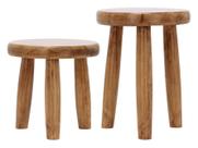 Conjunto 2 Bancos Decorativos Para Sala Enfeite De Jardim Multiuso Em Madeira Boho Chic