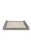 Conjunto 2 Bandejas Decorativas Metal e Couro Cinza AH0499 BTC