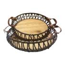 Conjunto 2 Bandejas Redondas Madeira com Fibra Alça de Couro