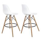 Conjunto 2 Banquetas Eames Branca PP Pés Madeira e Polipropileno Altura 70cm Design Clássico Área Interna e Externa