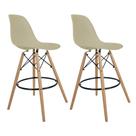 Conjunto 2 Banquetas Eames Nude PP Pés Madeira e Polipropileno Altura 70cm Design Clássico Área Interna e Externa