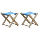 Conjunto 2 Banquetas Pescador Madeira Maciça Natural com Tecido Azul