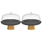 Conjunto 2 Boleiras Porta Bolos Tortas 25cm com Tampa e Pé Bailarina Ou Lume Preto