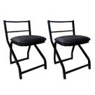 Conjunto 2 Cadeiras Banqueta Baixa Metal Estilo Industrial Assento material sintético Preto