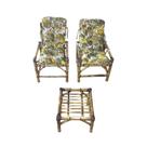 Conjunto 2 Cadeiras Com Mesa De Bambu e Almofada Branca e Flor