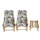 Conjunto 2 Cadeiras Com Mesa De Bambu e Almofada Preto Folhas