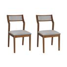 Conjunto 2 Cadeiras de Jantar Lagum Jequitibá Natural Assento Linho Cinza Premium Palha Sextavada