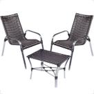 Conjunto 2 Cadeiras e Mesa de Centro Alumínio Para Área Externa Fortaleza Fibra Sintética Artesanal
