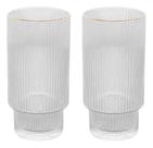 Conjunto 2 Copos Altos Fio De Ouro Canelado Cristal 400ml Wolff