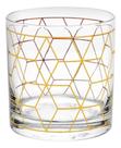 Conjunto 2 Copos Whisky Cube De Vidro Detalhes Dourados 320ml Wolff