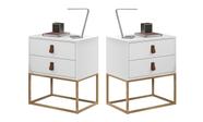 Conjunto 2 Criados Estilo Industrial Base Dourado Com Puxadores De Couro