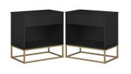 Conjunto 2 Criados Preto P/ Quarto Estilo Industrial Base de Ferro Dourado