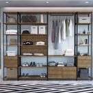 Conjunto 2 estantes 3 gavetas + 1 estante 7 prateleiras + 1 arara steel quadra mdp vermont aço carbono preto fosco - artesano Conjunto 2 estantes 3 gavetas + 1 estante 7 prateleiras + 1 arara steel quadra mdp vermont aço carbono preto fosco - artesano