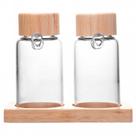 Conjunto 2 galheteiros de vidro borossilicato com tampa e suporte de bambu Wolff 170 ml