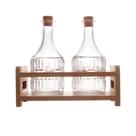 Conjunto 2 Garrafas para Azeite com Tampa de Cortiça e Suporte de Madeira 180ml Vidro - Lyor
