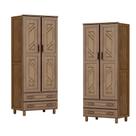 Conjunto 2 Guarda-Roupas Multiuso Flex Imbuia com 2 Portas 2 Gavetas e 3 Prateleiras Madeira Maciça de Pinus - Cavazotto