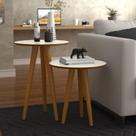 Conjunto 2 Mesas 4202 Pés Palito Sala Off White/Freijo Conjunto 2 Mesas 4202 Pés Palito Sala Off White/Freijo