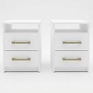Conjunto 2 Mesas de Cabeceira 2 Gavetas 30cm Cor Branco Conjunto 2 Mesas de Cabeceira 2 Gavetas 30cm Cor Branco